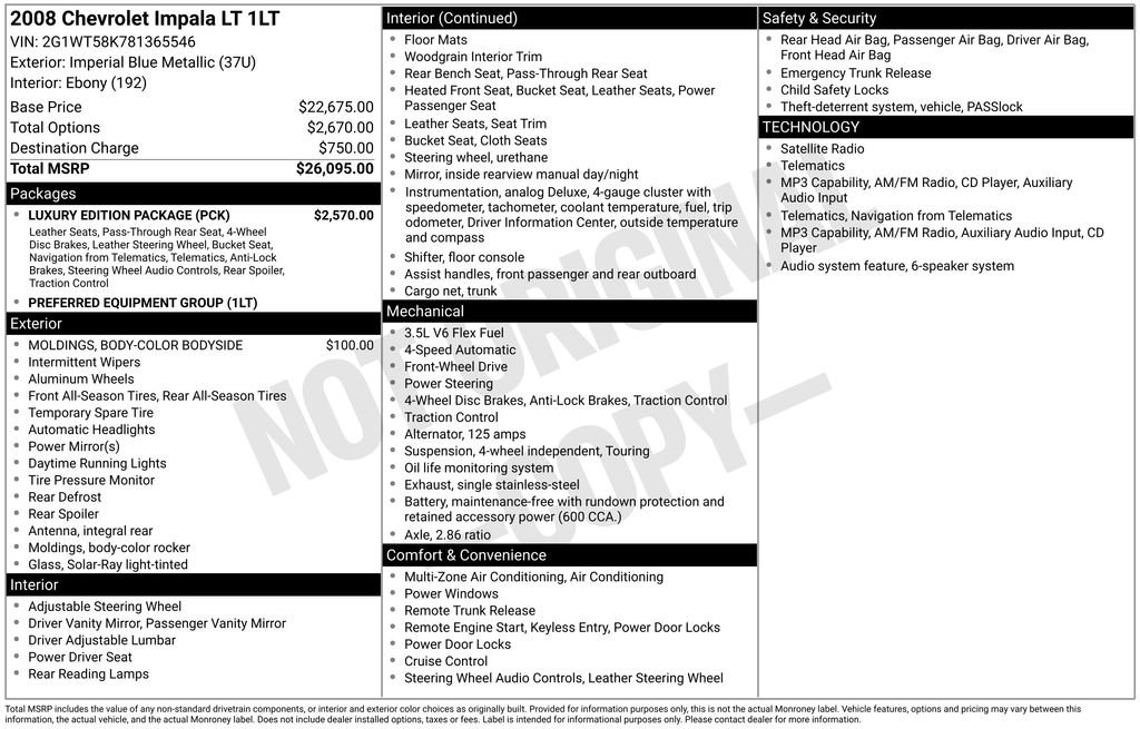 Used 2008 Chevrolet Impala LT w/ Luxury Edition Package FWD image 27