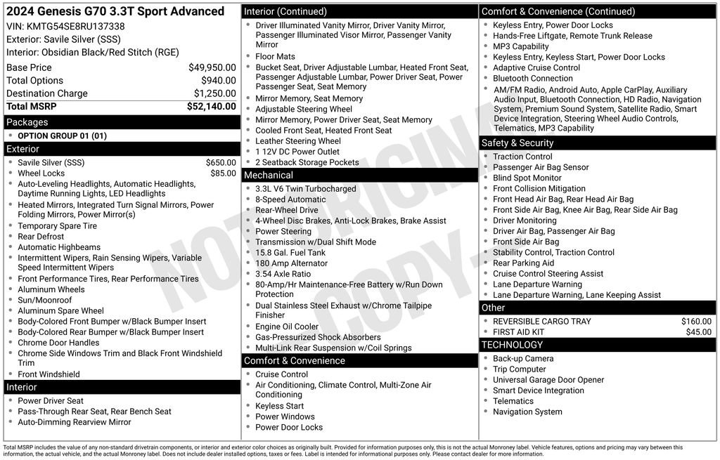 Used 2024 Genesis G70 3.3T Advanced image 3