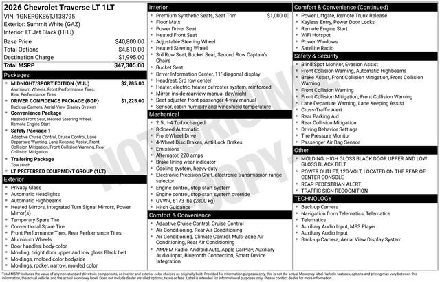 New 2026 Chevrolet Traverse LT w/ Midnight/Sport Edition image 5