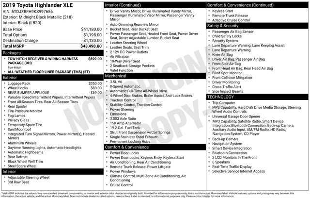 Certified 2019 Toyota Highlander XLE AWD/4WD image 38