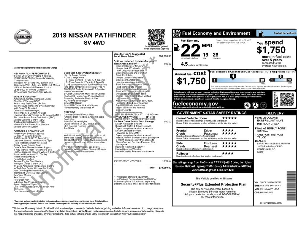 Used 2019 Nissan Pathfinder SV w/ Rock Creek Edition image 6