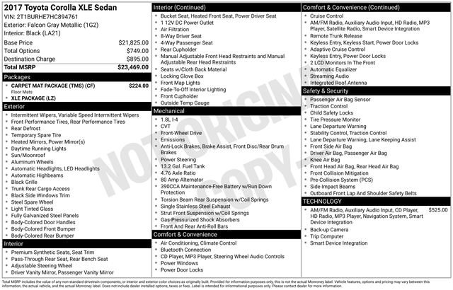 Used 2017 Toyota Corolla XLE w/ Carpet Mat Package (TMS) image 5