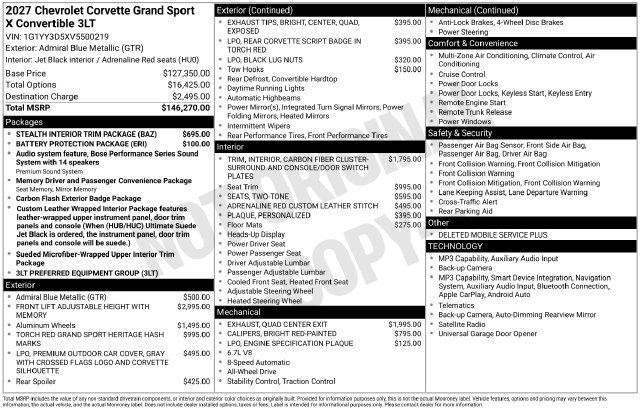 New 2027 Chevrolet Corvette Grand Sport X w/ Stealth Interior Trim Package AWD/4WD image 2