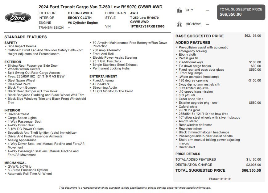 Used 2024 Ford Transit 250 Low Roof AWD w/ Exterior Upgrade Package image 31