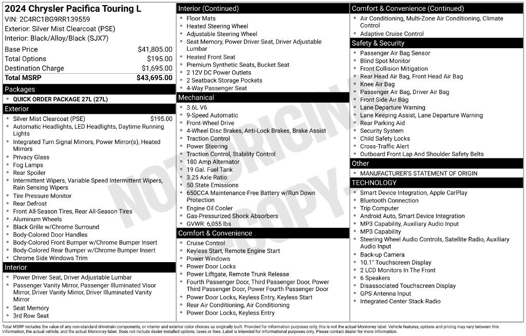 Certified 2024 Chrysler Pacifica Touring-L FWD image 43