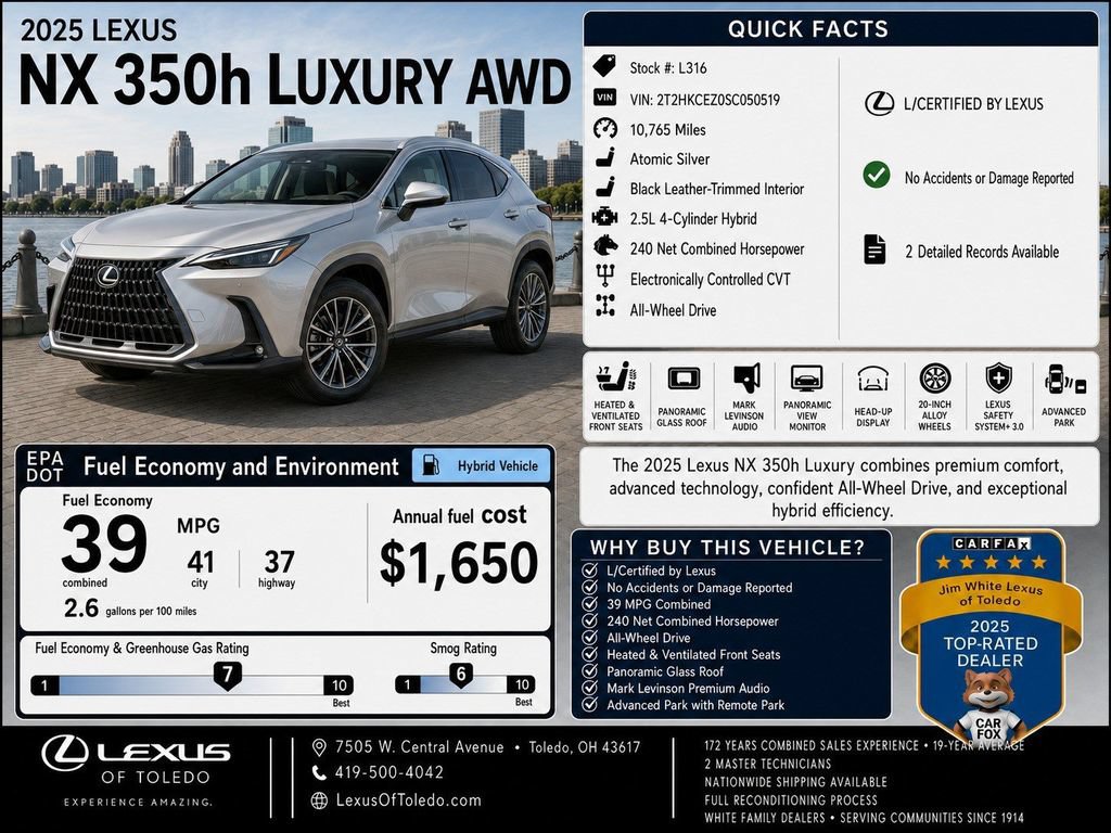 Certified 2025 Lexus NX 350h AWD w/ Rear Seat Package