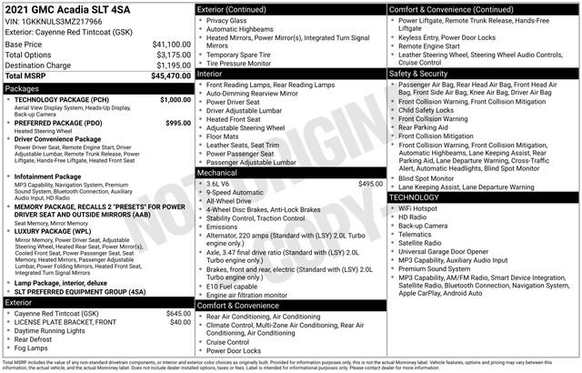 Used 2021 GMC Acadia SLT w/ Technology Package AWD/4WD image 4