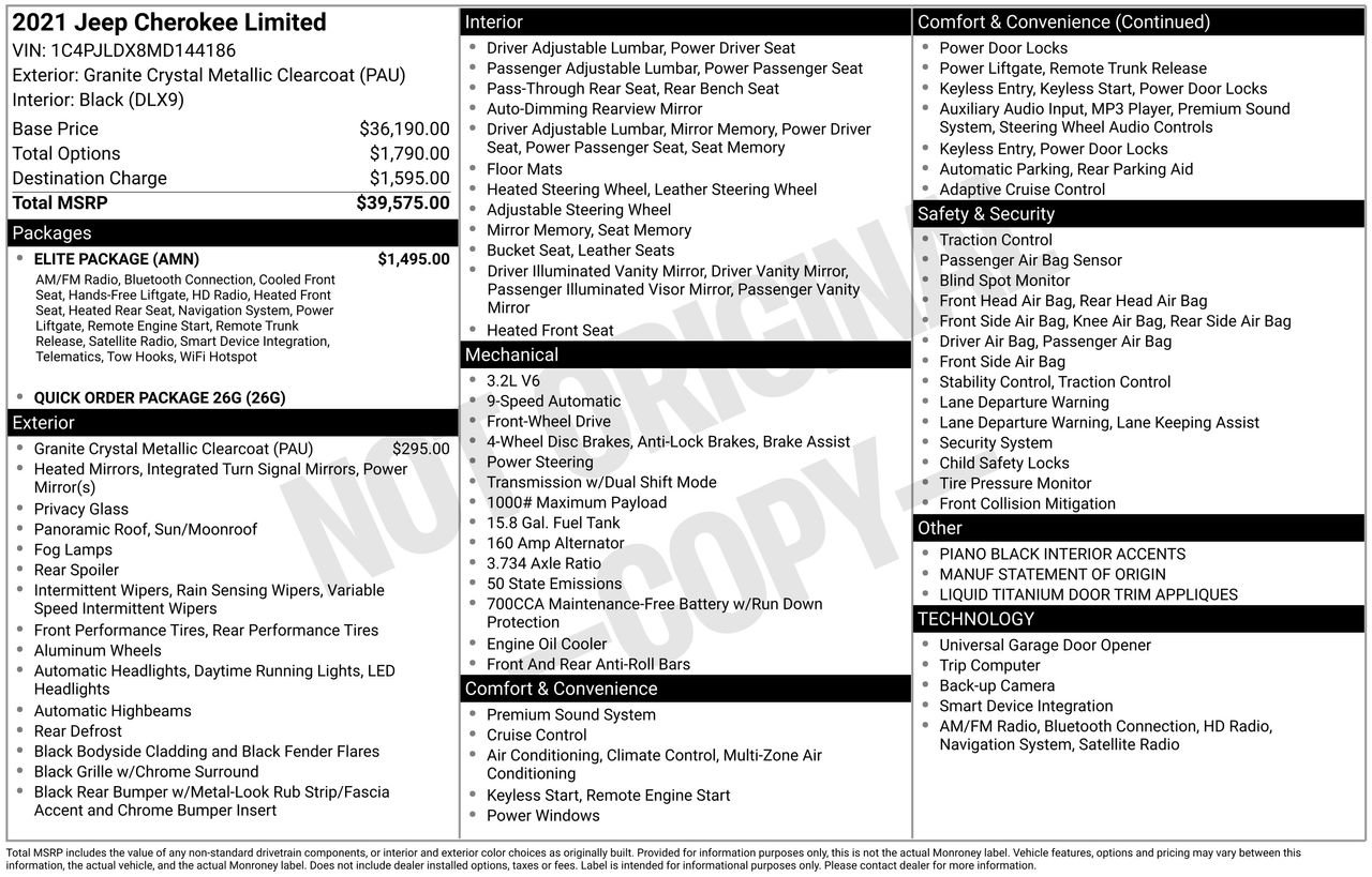 Used 2021 Jeep Cherokee Limited w/ Elite Package image 39