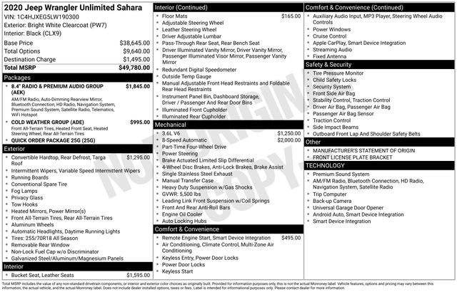 Used 2020 Jeep Wrangler Unlimited Sahara image 42