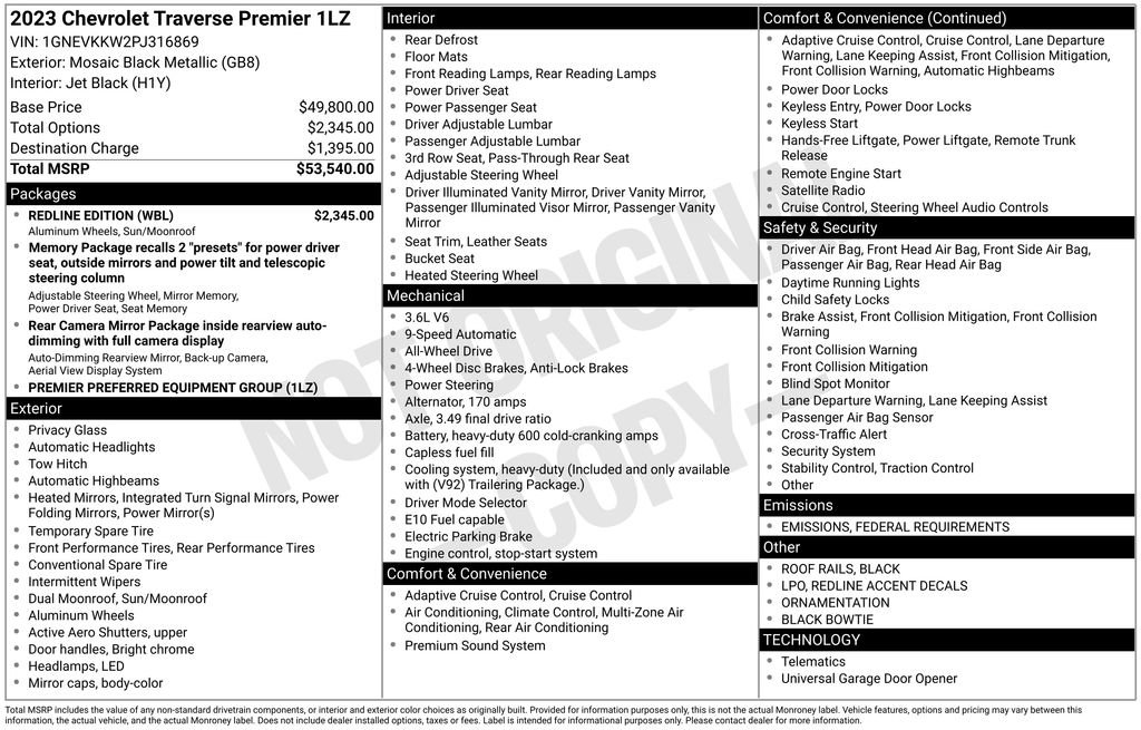 Used 2023 Chevrolet Traverse Premier w/ Redline Edition image 6