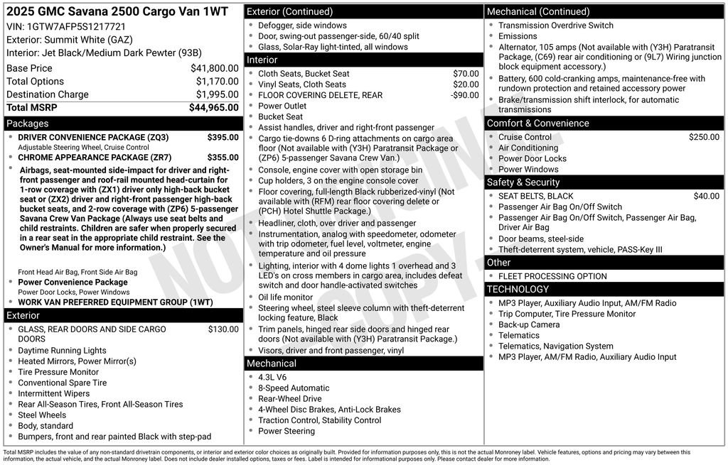Used 2025 GMC Savana 2500 w/ Driver Convenience Package RWD image 33