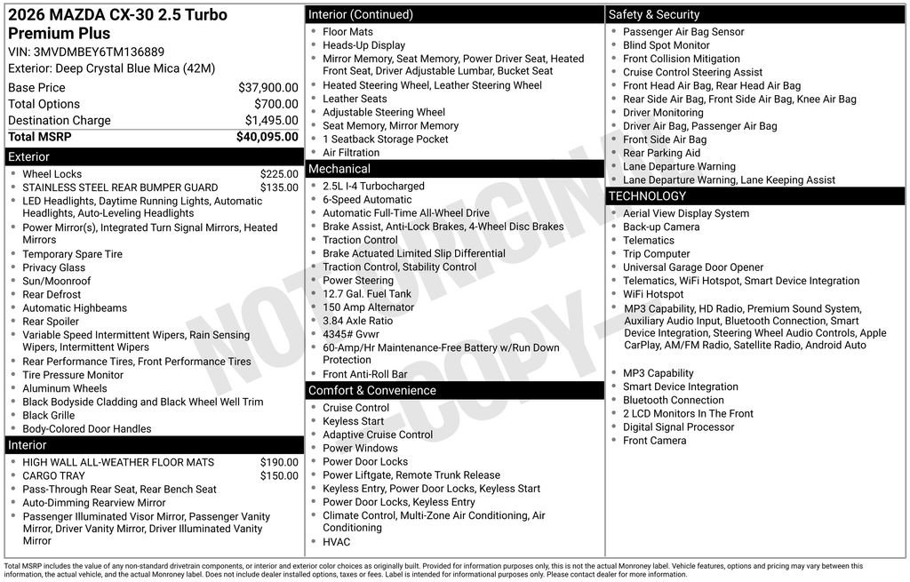 New 2026 MAZDA CX-30 2.5 Turbo w/ Premium Plus Pkg AWD/4WD image 10