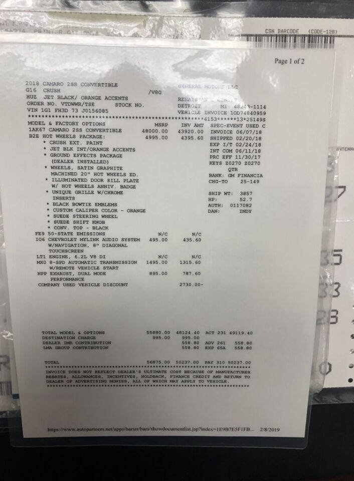 Used 2018 Chevrolet Camaro SS w/ Hot Wheels Edition image 44