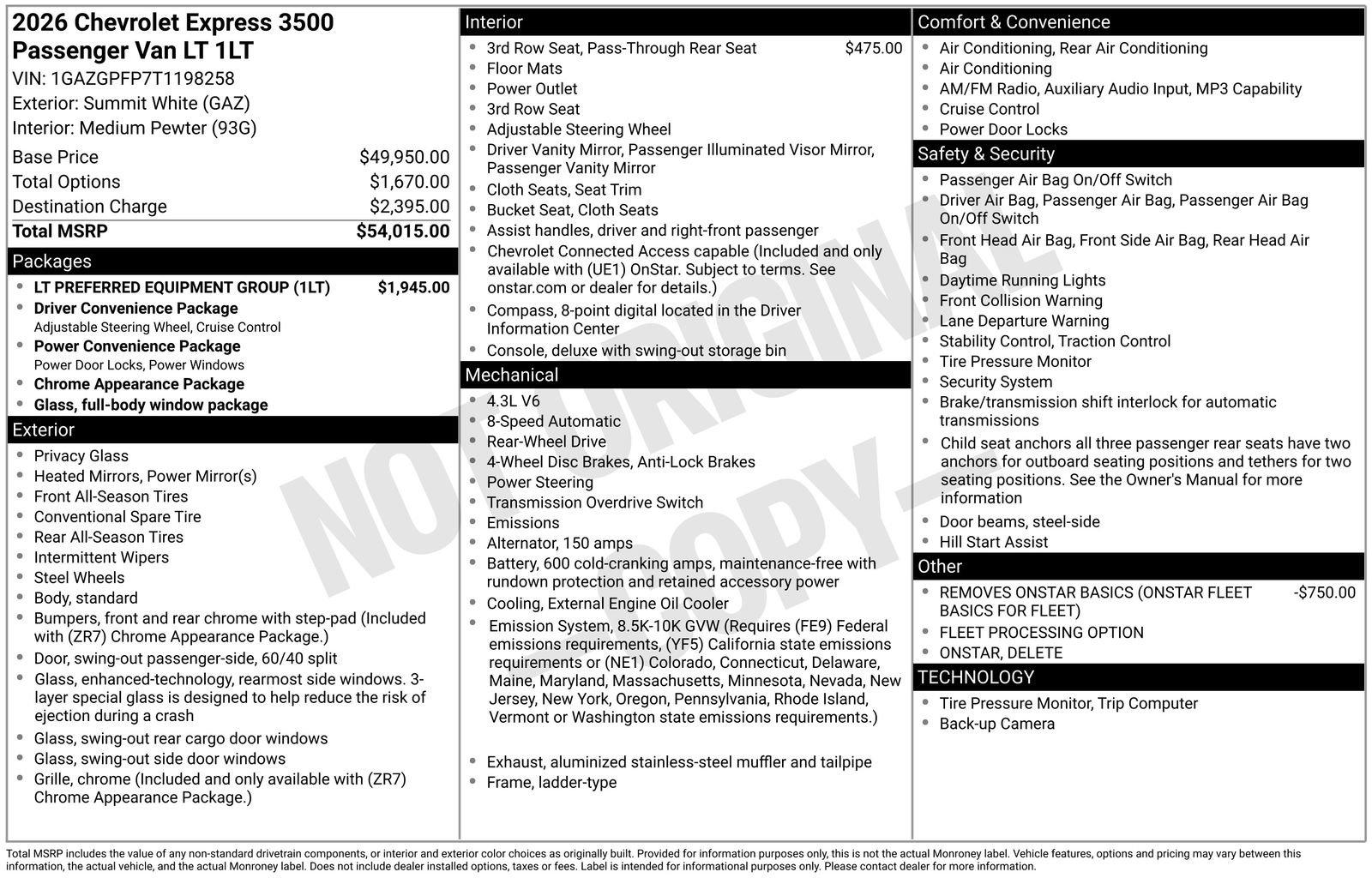 Used 2026 Chevrolet Express 3500 LT w/ LT Preferred Equipment Group RWD image 3