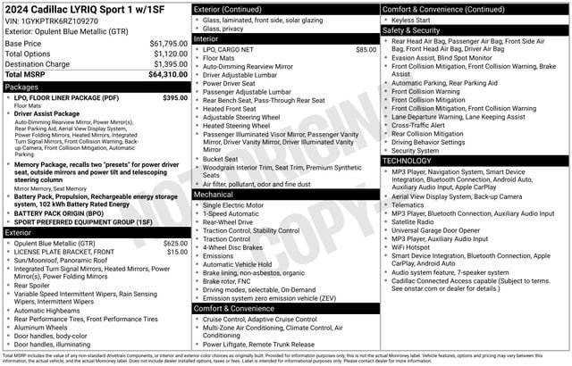 Certified 2024 Cadillac Lyriq Sport w/ LPO, Floor Liner Package RWD image 35