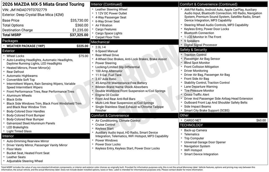 New 2026 MAZDA MX-5 Miata Grand Touring w/ Weather Package RWD image 7