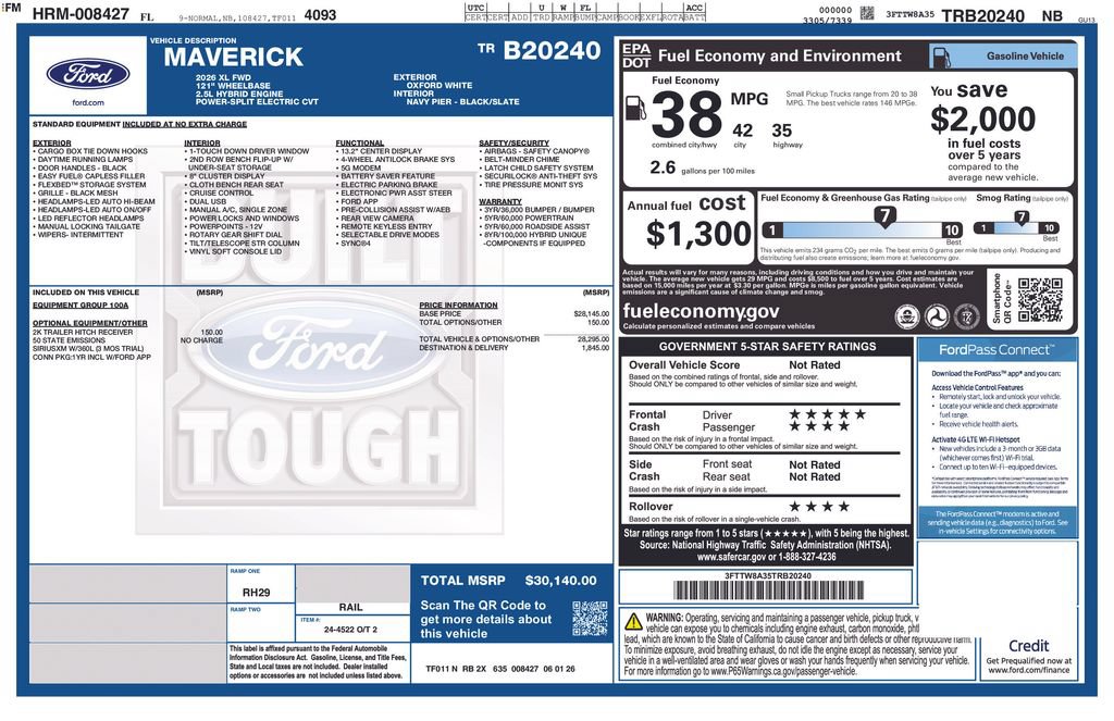 New 2026 Ford Maverick XL FWD image 8