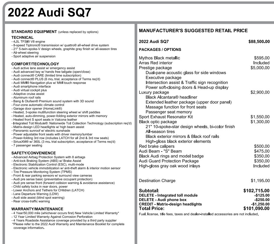 Used 2022 Audi SQ7 Prestige w/ Prestige Package AWD/4WD image 1