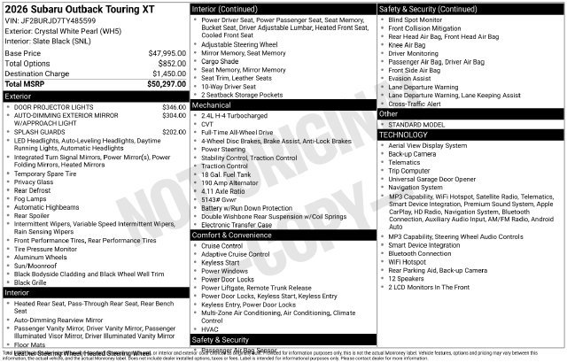 Certified 2026 Subaru Outback Touring XT AWD/4WD image 22