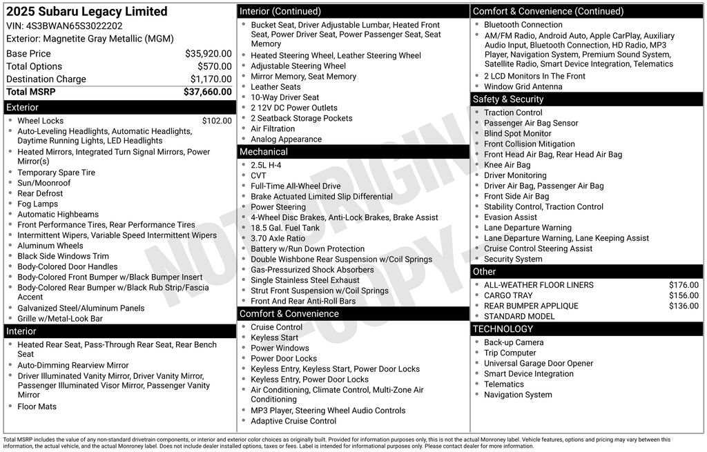 Certified 2025 Subaru Legacy Limited AWD/4WD image 31