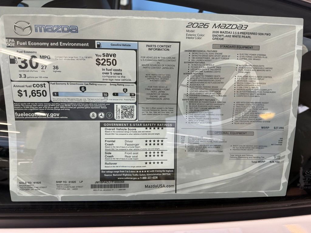 New 2026 MAZDA MAZDA3 2.5 S Sedan w/ Preferred Pkg image 12