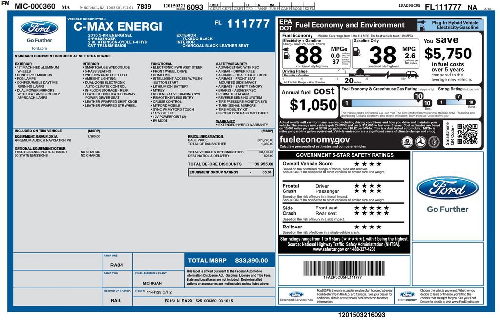 Used 2015 Ford C-MAX Energi SEL w/ Equipment Group 301A image 11
