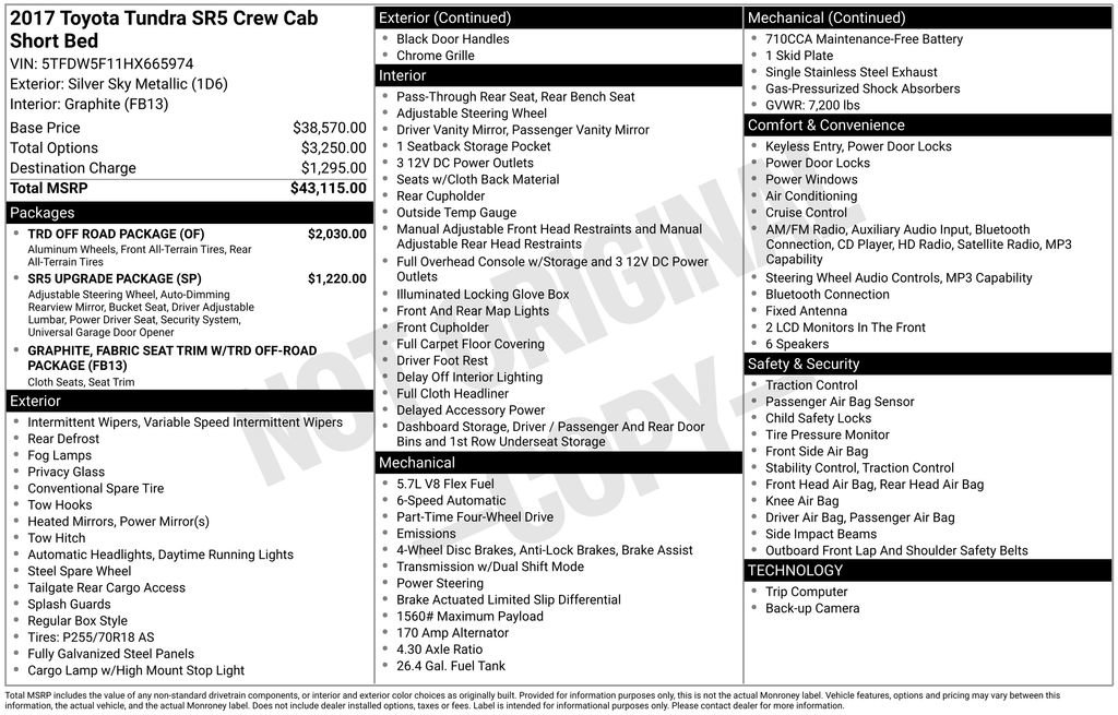 Used 2017 Toyota Tundra SR5 w/ TRD Off Road Package image 1