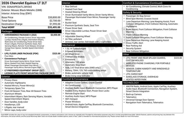 New 2026 Chevrolet Equinox LT w/ Convenience Package II AWD/4WD image 2