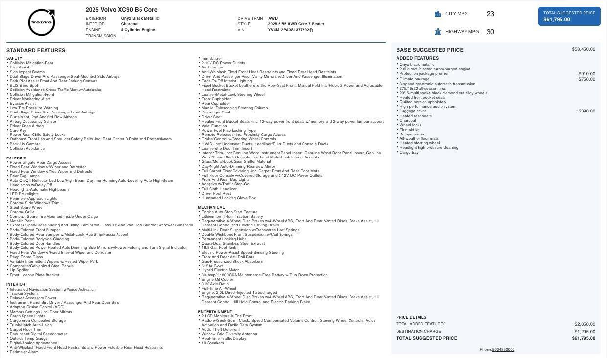 Used 2025 Volvo XC90 B5 Core w/ Protection Package Premier image 5