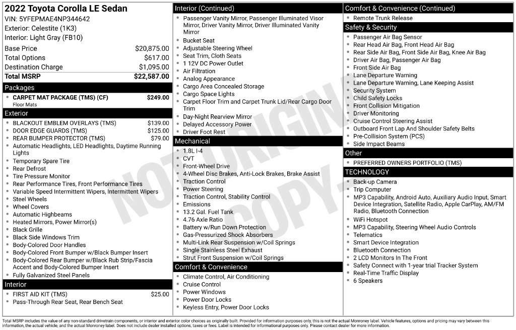 Used 2022 Toyota Corolla LE w/ Carpet Mat Package (TMS) FWD image 7