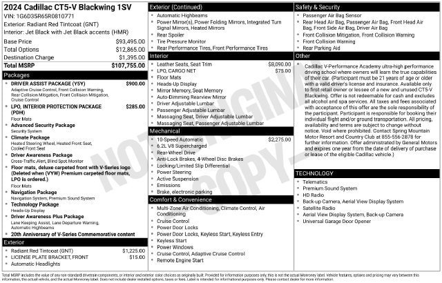 Used 2024 Cadillac CT5 V Blackwing w/ Driver Assist Package RWD image 34