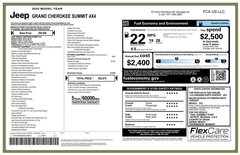 Used 2025 Jeep Grand Cherokee Summit w/ Obsidian Package AWD/4WD image 4
