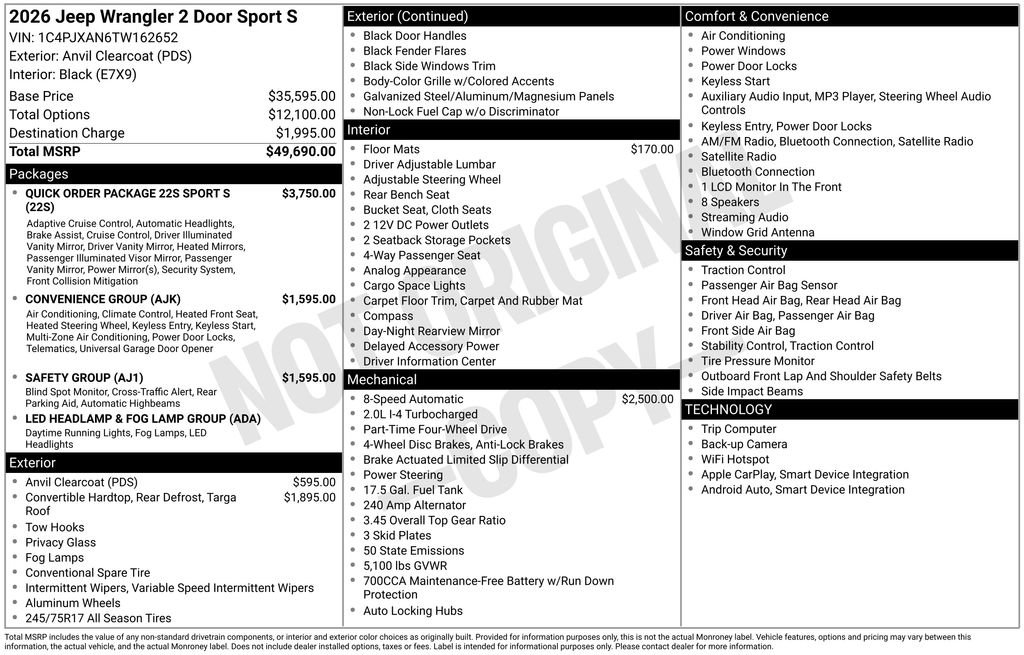 New 2026 Jeep Wrangler Sport AWD/4WD image 3