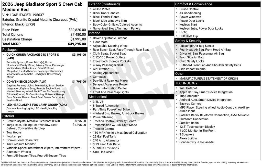 New 2026 Jeep Gladiator Sport AWD/4WD image 29