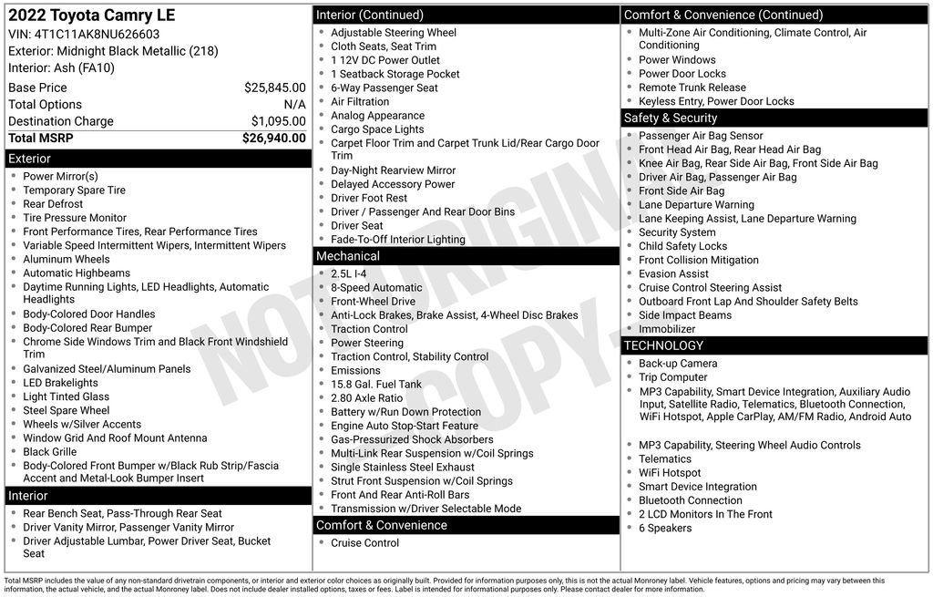 Used 2022 Toyota Camry LE FWD image 5