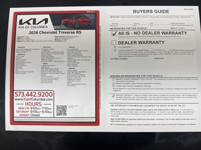 Used 2026 Chevrolet Traverse RS w/ LPO, Floor Liner Package image 34