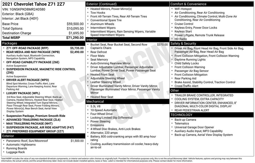 Used 2021 Chevrolet Tahoe Z71 w/ Z71 Off-Road Package AWD/4WD image 33