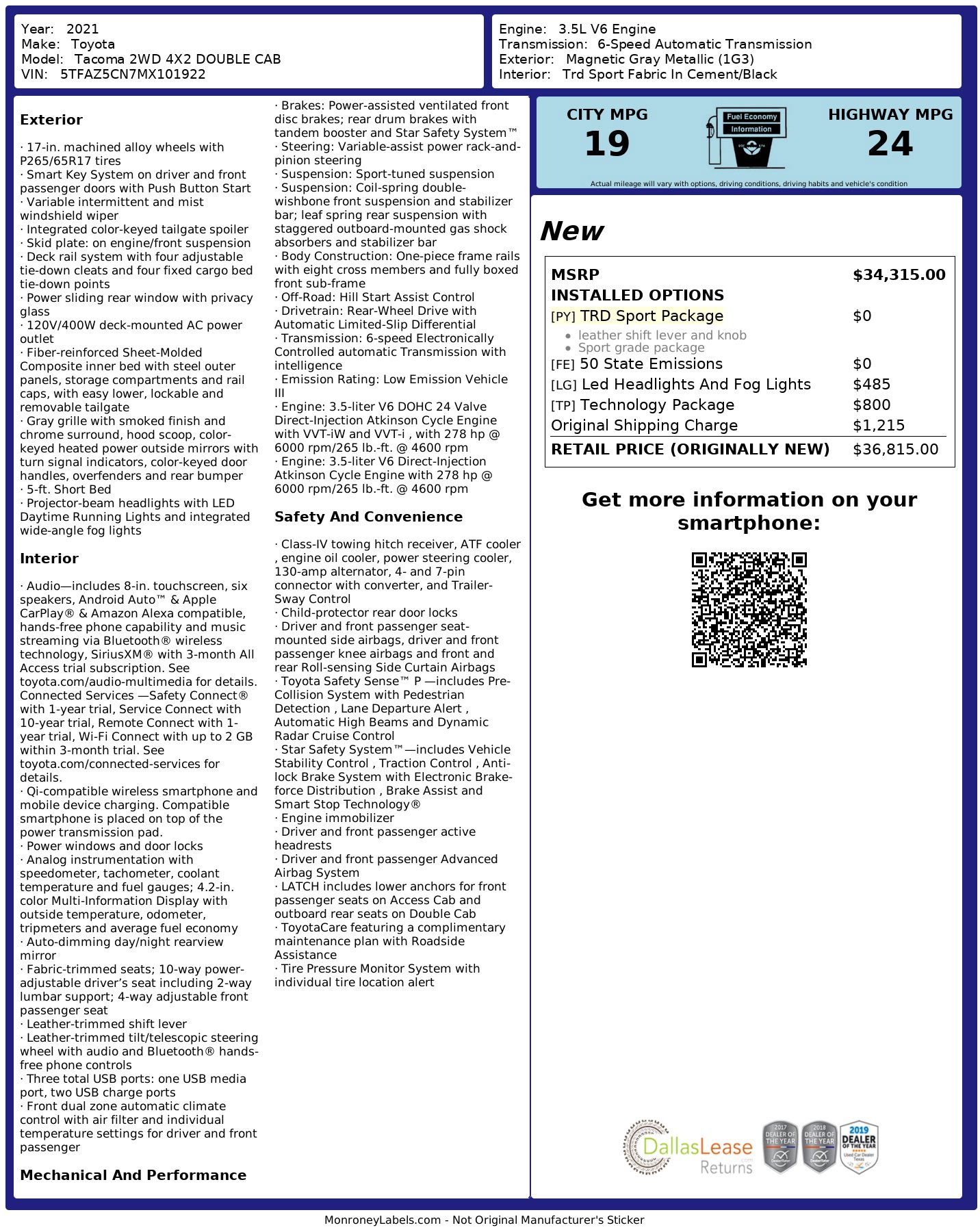 Used 2021 Toyota Tacoma TRD Sport w/ Technology Package image 3