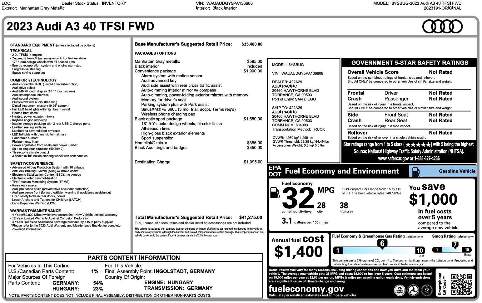 Used 2023 Audi A3 2.0T Premium w/ Convenience Package FWD image 3