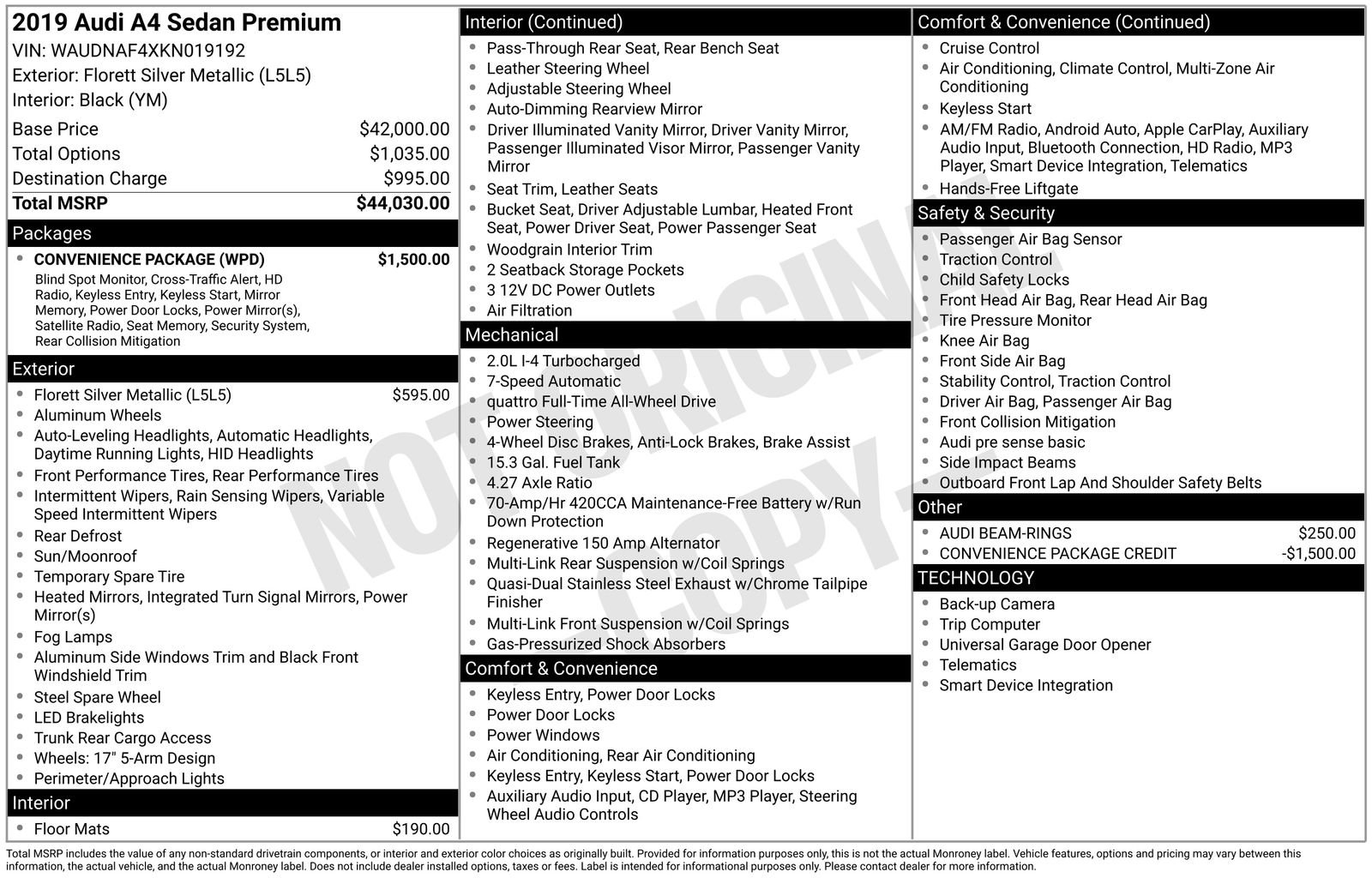 Used 2019 Audi A4 2.0T Premium w/ Convenience Package image 36
