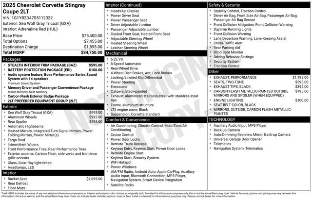 Certified 2025 Chevrolet Corvette Stingray Preferred Cpe w/ Stealth Interior Trim Package image 5