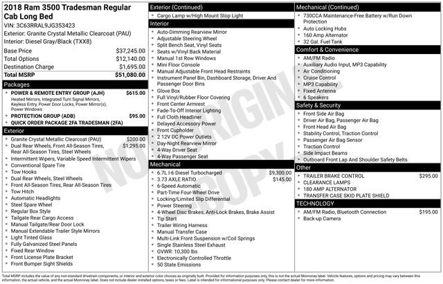 Used 2018 RAM 3500 Tradesman w/ Power & Remote Entry Group