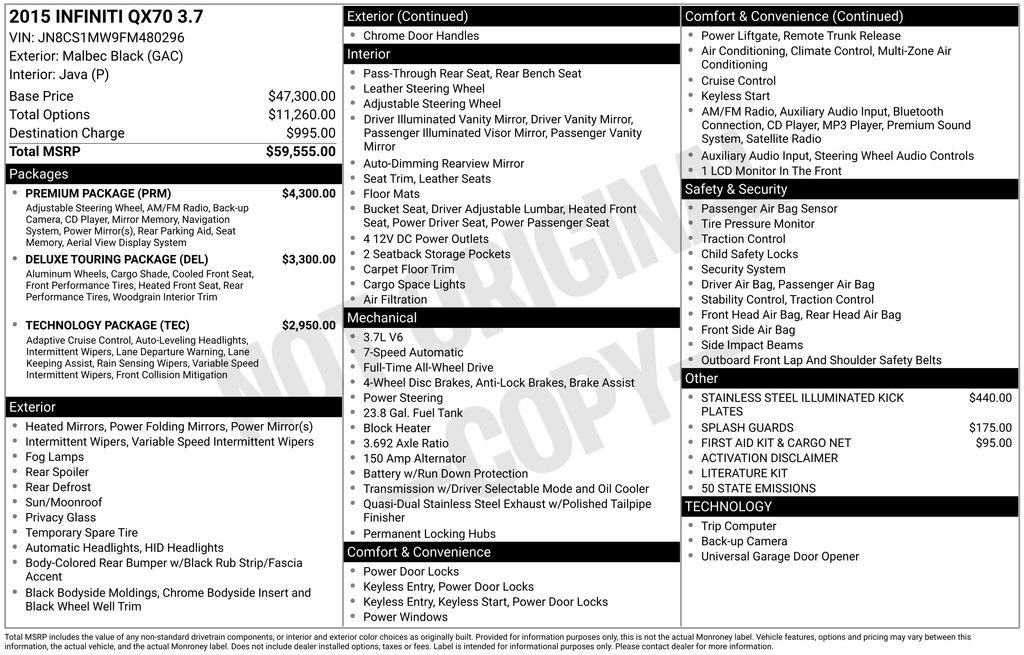 Used 2015 INFINITI QX70 AWD w/ Premium Package image 5