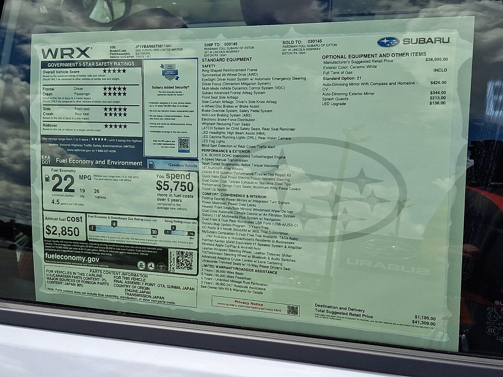 New 2026 Subaru WRX Limited AWD/4WD image 5