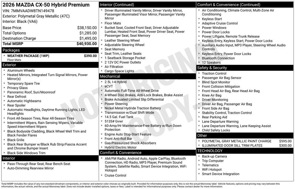 Used 2026 MAZDA CX-50 AWD 2.5 Hybrid w/ Weather Package image 4