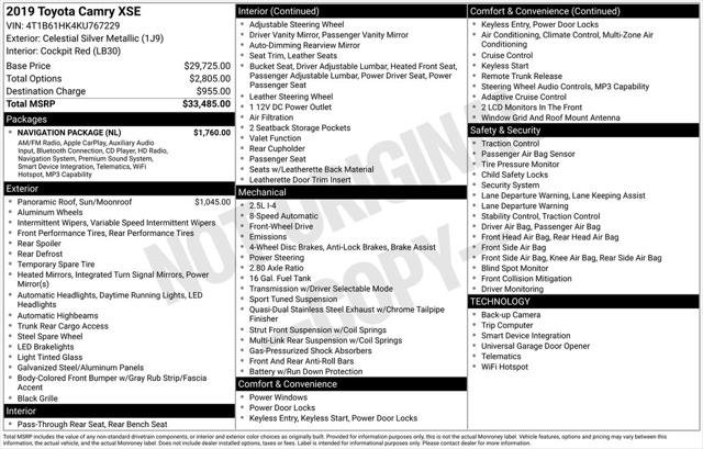 Certified 2019 Toyota Camry XSE w/ Navigation Package FWD image 6