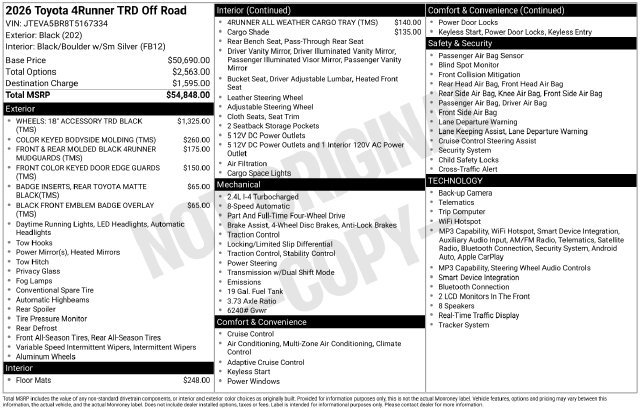 New 2026 Toyota 4Runner TRD Off-Road AWD/4WD image 33