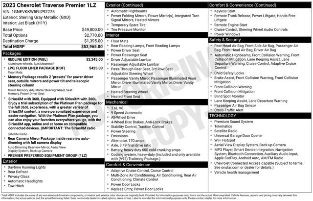 Used 2023 Chevrolet Traverse Premier w/ Redline Edition AWD/4WD image 53
