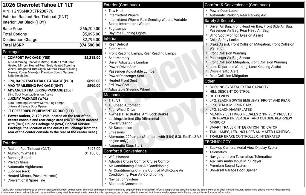 New 2026 Chevrolet Tahoe LT w/ Comfort Package AWD/4WD image 26