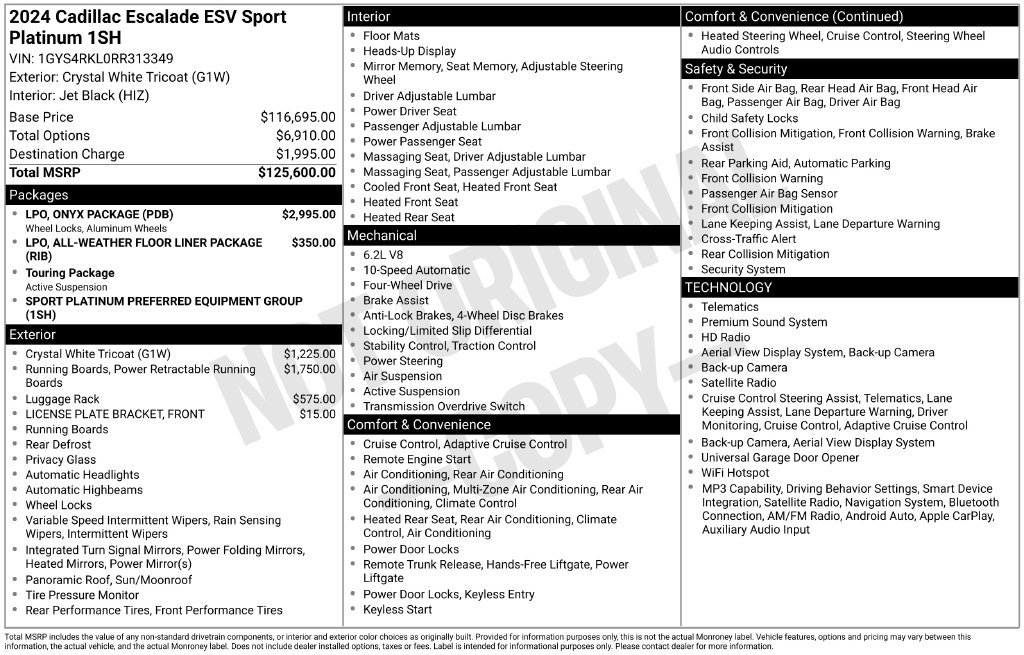 Used 2024 Cadillac Escalade ESV Sport Platinum w/ LPO, ONYX Package AWD/4WD image 38